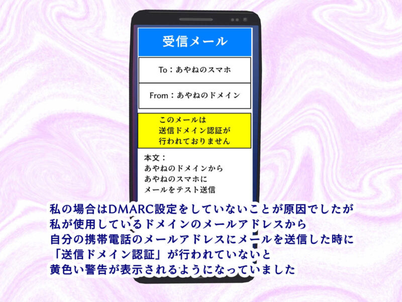 DMARC設定をしないと「このメールは送信ドメイン認証が行われておりません。」という警告が表示される